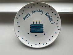 a birthday plate with three candles on it