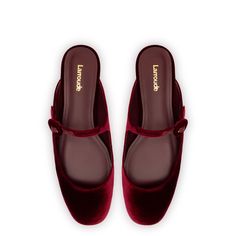 An adorable mary jane with modern details that keep it fresh—the one that's quickly become a cult classic got a new mule shape for the warmer weather. We've added this chic new flat in a rich wine-colored velvet that just feels like Fall Wear her any time of year, this one's as enduring as she is chic. Product Details: Wine Velvet Leather Closed round toe Golden hardware Finely crafted leather sole for support, durability, and comfort Insole with memory foam cushion and hot stamp logo Peel off t Elegant Fall Slip-on Mary Janes, Elegant Flat Mary Janes For Fall, Chic Closed Toe Mary Janes For Fall, Feels Like Fall, Hot Stamp, Stamp Logo, New Flat, Platform Flats, Olympia Le Tan