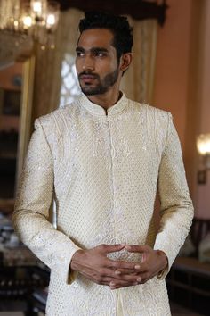 Buy Ivory Sherwani And Kurta Raw Silk Embroidery Thread Hand Set For Men by Vikram Phadnis Online at Aza Fashions. Cream Sherwani With Chikankari Embroidery And Long Sleeves, Ceremonial Cream Bandhgala With Chikankari Embroidery, Cream Long Sleeve Sherwani With Chikankari Embroidery, Semi-stitched Cream Sherwani With Intricate Embroidery, Cream Semi-stitched Sherwani With Intricate Embroidery, Traditional Beige Nehru Jacket With Long Sleeves, Cream Long Sleeve Bandhgala With Resham Embroidery, Traditional Cream Long Sleeve Sherwani, Traditional Long Sleeve Beige Nehru Jacket