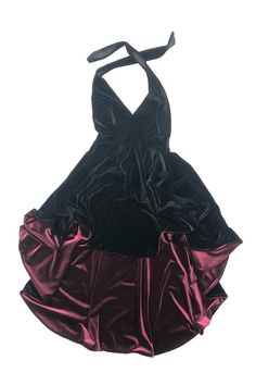 "This item is made to order, please read all the way through the listing before purchasing! The super lux dress is made of our four way stretch velvet. It is so soft and comfy, with a darted halter, banded waist, and hi lo circle cut hemline. The flare from the waist to hemline is lined in burgundy velvet, for a flash of color and depth. Womens Sizing (See below for instructions on where measurements should be taken) XXS: Bust 29\"-30\" / Waist 22\"-23\" / Hips 30\"-32\" Extra Small: Bust 31\"-3 Velvet Halter Dress, Lux Dress, Burgundy Homecoming Dress, Vintage Velvet Dress, The Flare, Black Halter Dress, Burgundy Velvet, Princess Outfits, Stretch Velvet