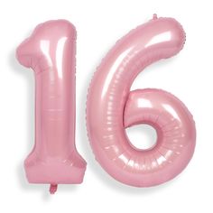 the number sixteen balloon is pink in color