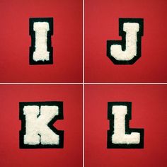 four photos of the letter j in black and white on a red background, each with an individual's name