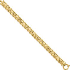 Material:  Primary - Purity: 14KFinish: PolishedLength of Item: 7.5 inChain Length: 7.5 inChain Type: FancyChain Width: 9 mmClasp /Connector: Spring RingFeature: HollowManufacturing Process: Hand MadeMaterial:  Primary: GoldWarranty: Lifetime GuaranteeProduct Type: JewelryJewelry Type: BraceletsSold By Unit: EachBracelet Type: FancyMaterial:  Primary - Color: Yellow Gold Polish, Lovely Jewellery, Memorable Gifts, Link Bracelets, Primary Color, Online Jewelry, Bracelet Making, Everyday Essentials Products, Gold Bracelet