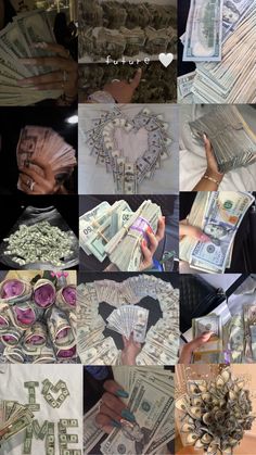 the collage shows many different types of money