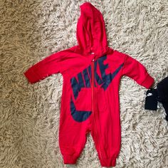 Nwt Footless Zip Up Onesie. Size 6 Months Red Long Sleeve Onesie For Playwear, Red Long Sleeve Onesie For Play, Red Cotton Onesie For Playwear, Nike Casual Onesie For Playtime, Casual Nike Onesie For Playtime, Nike Casual Long Sleeve Onesie, Baby Jumpsuit, Month Colors, Nike Red