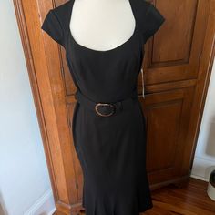 This Sexy, Sophisticated Dress Will Hug Your Curves In All The Right Spots! This Could Be Worn To A Work Meeting To Feel Like A Boss, Or It Could Be Worn To A Wedding. Very Versatile. Black Dress With Belt, Western Style Dresses, Work Meeting, Sophisticated Dress, Dress With Belt, Like A Boss, Western Dresses, Hug You, Anne Klein