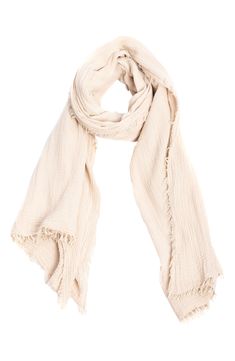 Love to layer this all-cotton gauze scarf trimmed with fluttery eyelash trim. 71" x 39" 100% cotton
 Dry clean Imported Summer Beige Cotton Scarf, Eyelash Scarf, Velvet Cape, Artisanal Design, Velvet Kimono, India Colors, Cashmere Wrap, Scarf Sale, Indian Embroidery