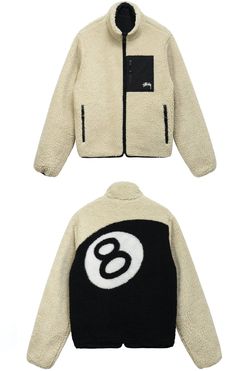 Stussy Sherpa Jacket, Stussy Jacket Outfit, Stussy Fleece Jacket, 8 Ball Design, Stussy Jacket