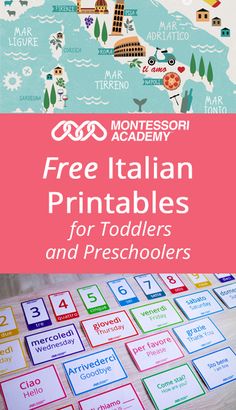 a map with the words free italian printables for toddlers and preschoolers