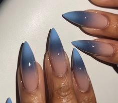 Blue Stiletto Nails, Blue Ombre Nails, Punk Nails, Long Acrylic Nail Designs, Airbrush Nails, Stiletto Nails Designs, Classy Acrylic Nails, Almond Nails Designs, Almond Acrylic Nails