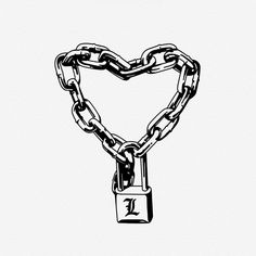 a drawing of a heart shaped lock and chain