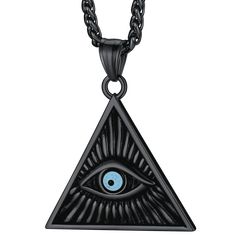 Ancient Masonic Triangle Eye of Providence Evil Eye men's necklace, show your personality and faith. The Eye of Providence, or the All-Seeing Eye of God, represents the eye of God watching over humanity. Evil Eye symbolizes the guardian, blocking all bad things and bringing good luck. The amulet necklace can be a perfect gift to loved ones, symbolizing sincerity, protection, and equality to become a cherished keepsake.   SPU:  TP60084  Collection:  Masonic  Material: Stainless Steel  Pendant Siz The Eye Of Providence, Triangle Eye, Eye Of God, Eye Of Providence, Nordic Vikings, Mens Necklace, Viking Symbols, Norse Vikings, Amulet Necklace