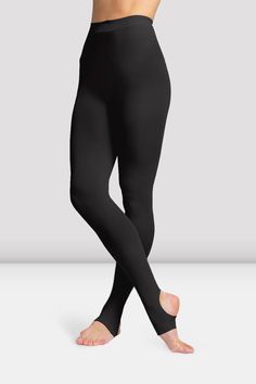 Enjoy superior softness and comfort in our Ladies ContourSoft stirrup tight, boasting extra spandex for a unique return to form function. Expertly tested to ensure perfect waist height and ultimate comfort and support with a form-fitting, wider waistband. The small but effective streamlined gusset stays hidden just as it should. Dyed to match streamlined gusset Stirrup styling Wide knitted in waistband for extra comfort High waisted Fabric 84% Nylon, 16% Spandex Notes *In the interest of hygiene Dance Class Outfit, Class Outfits, Ballet Tights, Stirrup Leggings, Dance Tights, Stirrups, Womens Tights, Black Tights, Dresses With Leggings