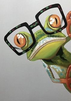 a painting of a frog with glasses on it's head