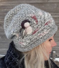 Hand knitted beanie hat with embroidery bird,winter accessories,bohemian clothing,lovely Valentines Day gift for her,gray and pink. Size: 56-58 cm/ 22-22,8 inches Please note that colors and embroidery of the product may vary a little one monitor to another. Bohemian Knitted Beanie One Size, Bohemian Knitted Beanie, Bohemian Knitted Beanie Cap, Handmade Bohemian Yarn Beanie, Handmade Bohemian Beanie From Yarn, Bohemian Crochet Hat For Winter, Handmade Whimsical Crochet Hat, Bohemian Crochet Winter Hat, Bohemian Yarn Beanie For Winter