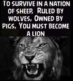 a lion with its mouth open and the words to survive in a nation of sheep, ruler