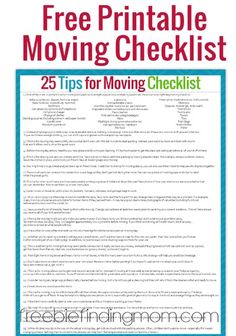 the free printable moving checklist with text overlaying that reads 25 tips for moving checklist