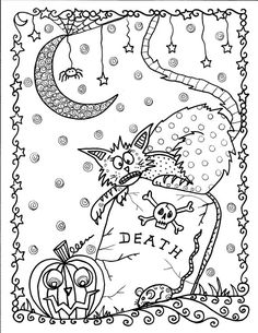 a coloring page with an image of a cat on the moon and stars in the sky