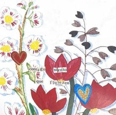 a drawing of flowers with words written in spanish and english on the bottom right corner