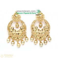 Chandbali Earrings -22K Gold Uncut Diamond Drop Earrings with South Sea Pearls - 235-DER610 - Buy this Latest Indian Gold Jewelry Design in 39.400 Grams for a low price of $3,259.25 Luxury 22k Gold Chandbali Jhumkas, Luxury Gold Bollywood Chandbalis, Luxury Gold Plated Bollywood Chandbalis, Luxury 22k Gold Cutdana Earrings, Luxury Gold Chandbali Necklaces, Chandbali Earrings Gold Kameswari Jewellers, Luxury Gold Plated Chandbali Necklaces, Luxury Yellow Gold Chandbali Chandelier Earrings, Luxury Yellow Gold Chandbali Pearl Earrings