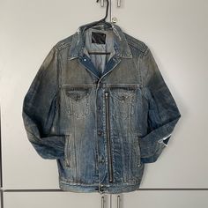 R13 Men’s Distressed Denim Jacket Excellent Condition, Worn Once Made In Italy Size Extra Large Rugged Distressed Cotton Denim Jacket, Grunge Cotton Denim Jacket Distressed, Grunge Distressed Cotton Denim Jacket, Distressed Button-up Denim Blue Outerwear, R13 Denim, Distressed Denim Jacket, Shirt Jacket, Mens Jackets, Denim Jacket