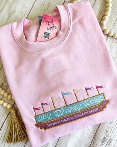 WDW Embroidered Crewneck Sweatshirt - Pink Colors may vary, size up for a loose fit. Disneybound Outfits, Disney Sweatshirt, Cute Disney Outfits, Disney Inspired Fashion, Disney Bound Outfits, Disney Sweatshirts, Embroidered Crewneck, School Dresses, Disney Diy