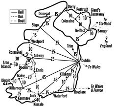 a map showing the route to different towns in england and scotland, with numbers on each side