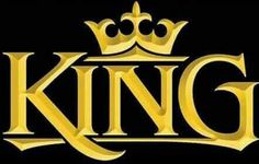 the king logo is shown on a black background with gold letters and crown in it