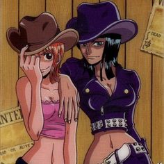 two cartoon characters are posing for a picture together, one is wearing a cowboy hat and the other has her hand on her head