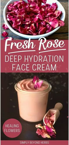 Experience our Fresh Rose Deep Hydration Face Cream in the Healing Flowers collection. Infused with roses, it offers deep hydration and a glowing complexion. Perfect for natural skin enhancement. Find more Homemade Skin Care, DIY Natural Makeup Recipes, and Natural Herbs at simplybeyondherbs.com. Rose Petal Recipes, Natural Makeup Recipes, Diy Natural Makeup, Skin Care Diy, Healing Flowers, Makeup Recipes, Homemade Cosmetics, Rose Cream