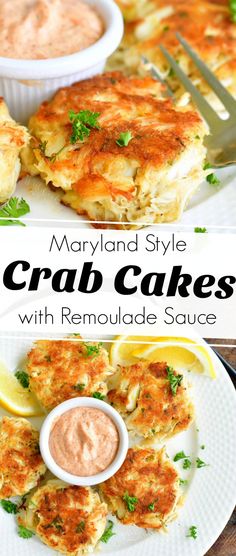 crab cakes with remoulade sauce on the side