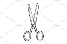 black and white sketch of a pair of scissors