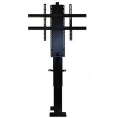 a black television stand with a cross on it