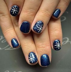 Navy Christmas Nails, Gel Paint, Navy Christmas, Snowflake Nail Art, Winter Frost, Christmas Makeup, Blue Snowflakes