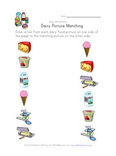 Picture Matching Worksheet, Healthy Eating Pyramid, Nutritionist Diet, Dairy Farming, Milk Allergy, Nutrition Chart, Matching Worksheets, Preschool Lesson Plan