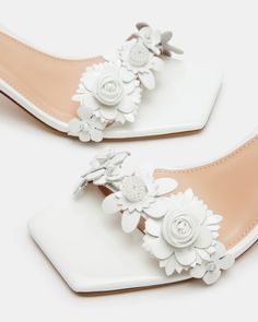 2.5 inch heel height Synthetic upper material with leather flowers Synthetic lining Synthetic sock Synthetic sole Imported Heels Steve Madden, Steve Madden Store, Leather Flowers, Summer 24, Women's Heels, 5 Inch Heels, Kitten Heel, Womens Heels, Steve Madden