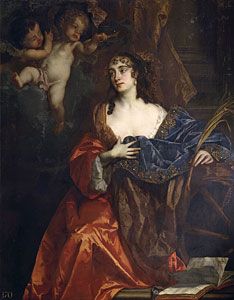 a painting of a woman in red and blue