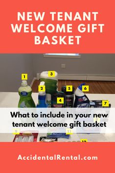 an advertisement for a new tenant's welcome gift basket