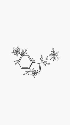 a black and white drawing of flowers on a branch with the word honey written in it