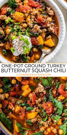 one pot ground turkey and butternut squash chili is the perfect meal for busy nights