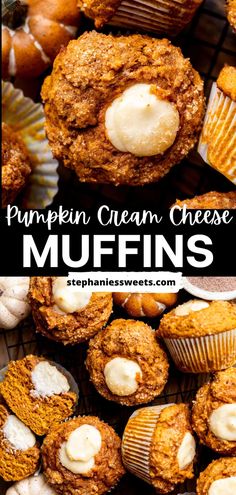 pumpkin cream cheese muffins on a cooling rack