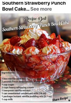 an advertisement for southern strawberry punch bowl cake