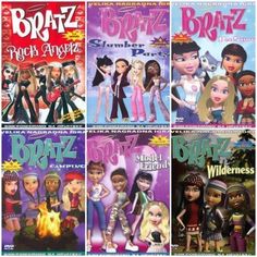 the bratz magazine covers are shown in this set of six images, each with different characters