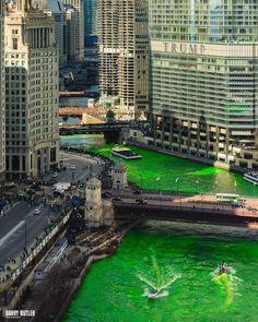 the river is dyed with green algae in chicago