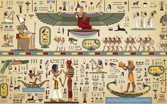 an ancient egyptian painting with some people and animals