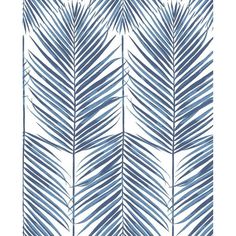 a blue and white palm leaf wallpaper