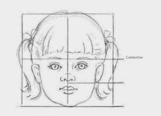 a drawing of a child's face with the center line drawn in front of it