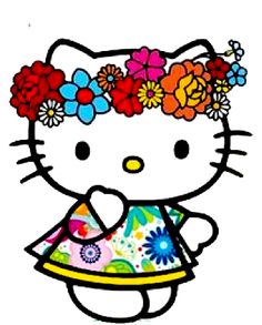 an image of a hello kitty with flowers in her hair