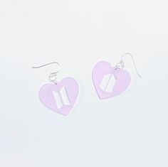 "x BORAHAE BTS ARMY EARRINGS x Lavender matte heart BTS ARMY on silver earring hooks. x All acrylic is 1/4\" thick x Silver earring hooks x Please allow 5-7 business days for make + shipping." Trendy Purple Heart Earrings, Purple Earrings, Earring Hooks, Silver Earring, Bts Army, Jewelry Earrings Dangle, Silver Earrings, Etsy Earrings, Dangle Drop Earrings