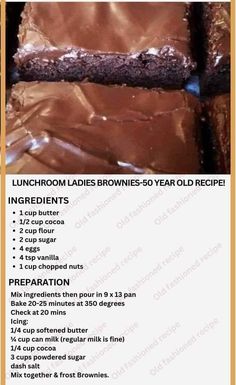 the instructions for chocolate brownies are shown